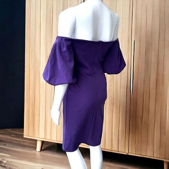 John Zack Petite Bardot Mini Dress With Exaggerated Sleeves - Picture 6 of 7